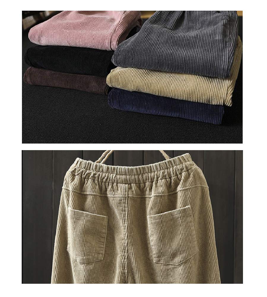 Minibee Women's Casual Corduroy Pants Comfy Pull on Elastic Waist Trousers Drawstring Cotton Pants