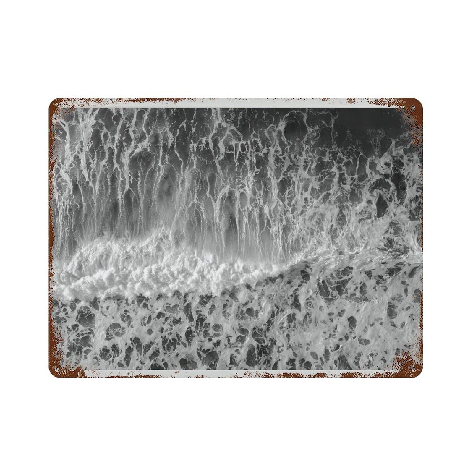 xiaoxiaoshen Aerial Ocean Waves Black And White Coastal Photography Wall Decor Art Metal Tin Poster Modern Home Decor Art Home Bar Shop Decorations Vintage Sign 30x40cm