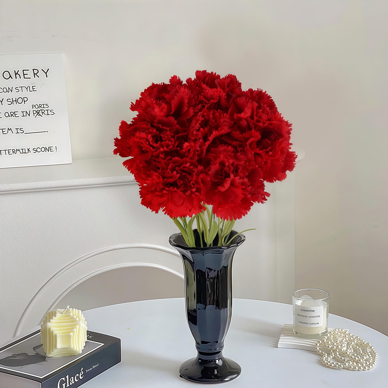 IPOPU Künstliche rote Nelken, 8 Stück, Seidenkortionen, rote Blumen mit langem Stiel für hohe Vasen, rote künstliche Nelken für Hochzeitssträuße, Zuhause, Tischdekoration, Blumenarrangements (rot)