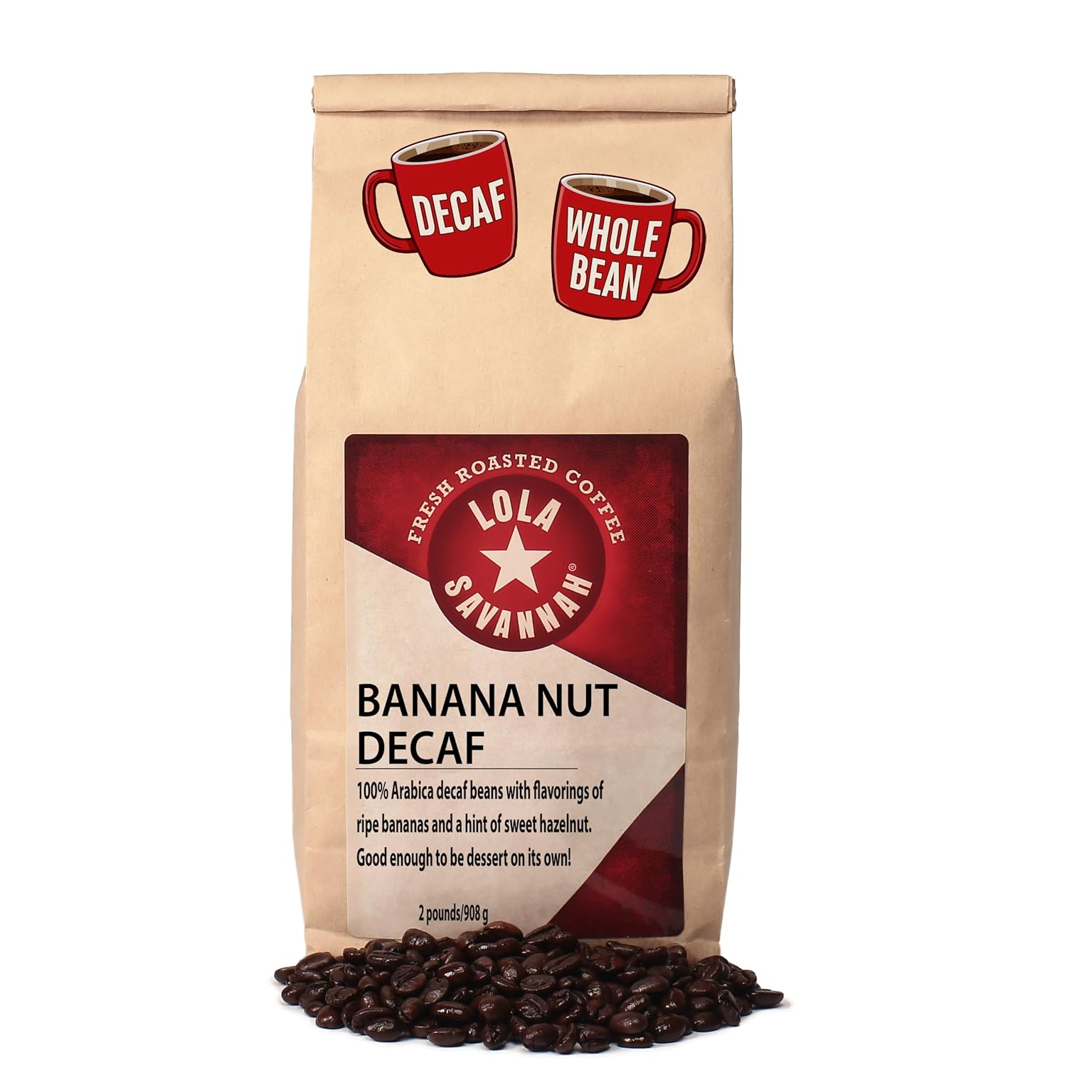 Lola Savannah Banana Nut Whole Bean Decaf Coffee, 2lb