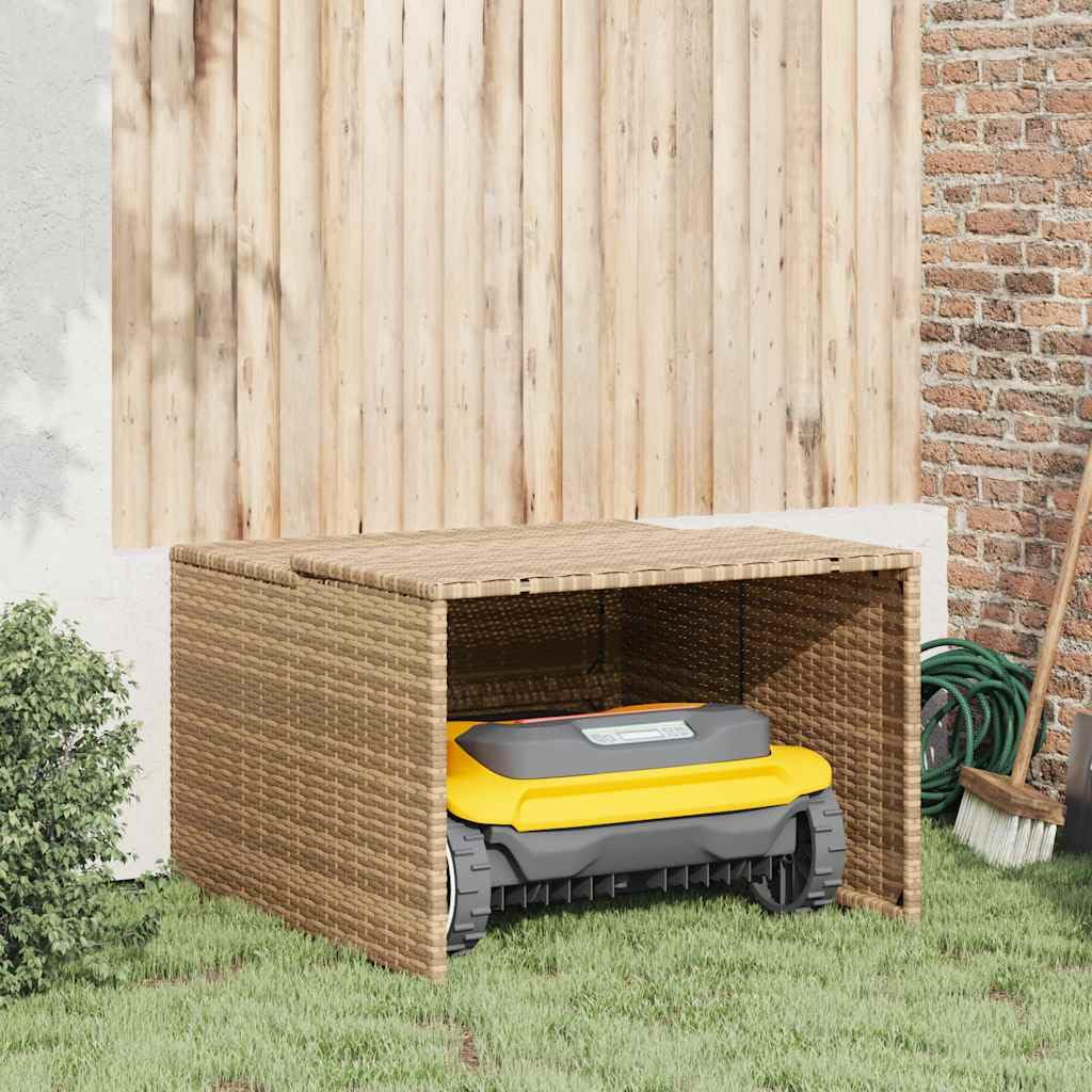 vidaXL Caseta de Robot Cortacésped, Almacenamiento de Cortacésped, Cobertizo para Cortadora de Césped, Caseta de Jardín, Ratán Sintético Beige
