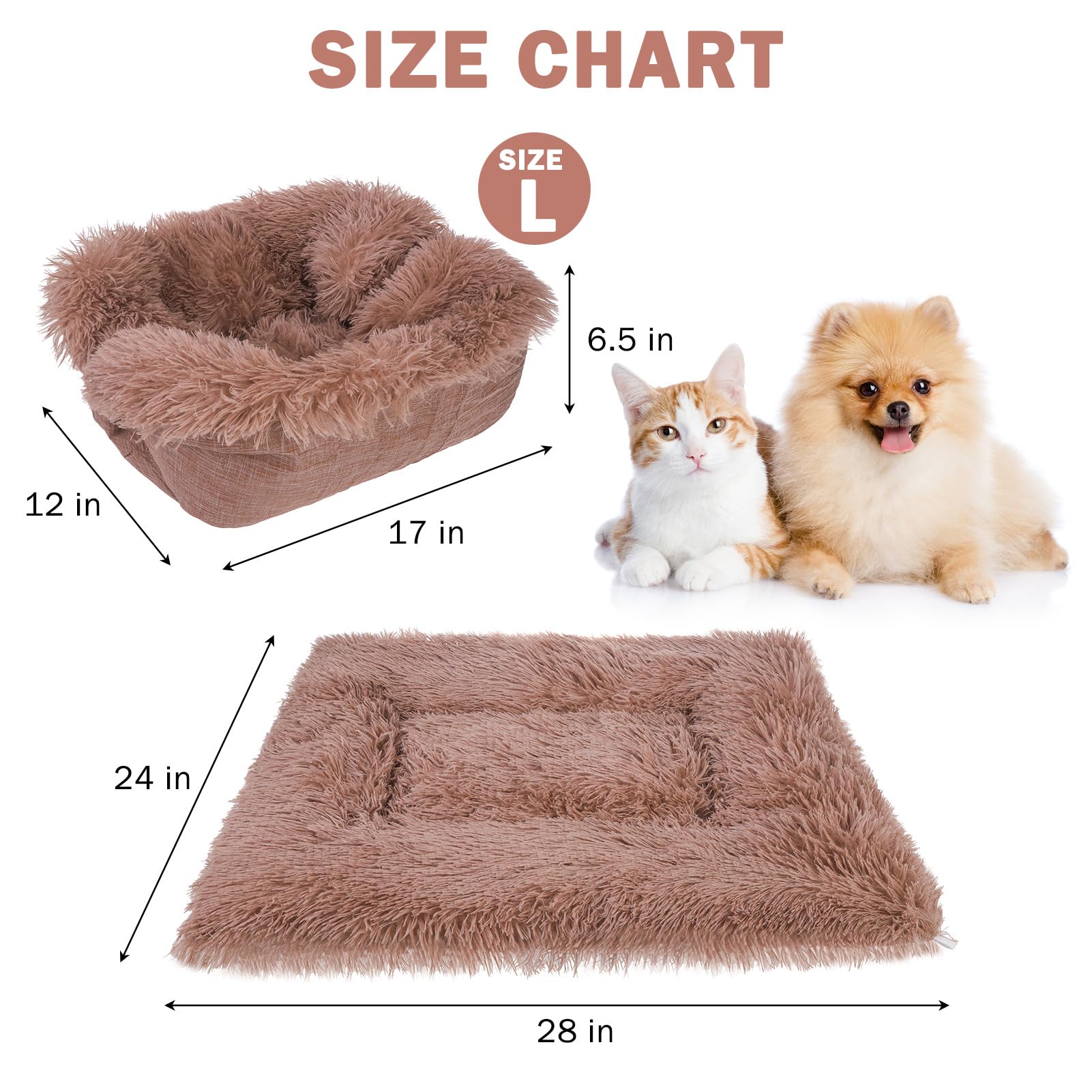 SCENEREAL Lit auto-chauffant pour chat et petit chien, 2 en 1 en peluche douce et lavable pour intérieur et extérieur, marron, 71,1 x 61 cm
