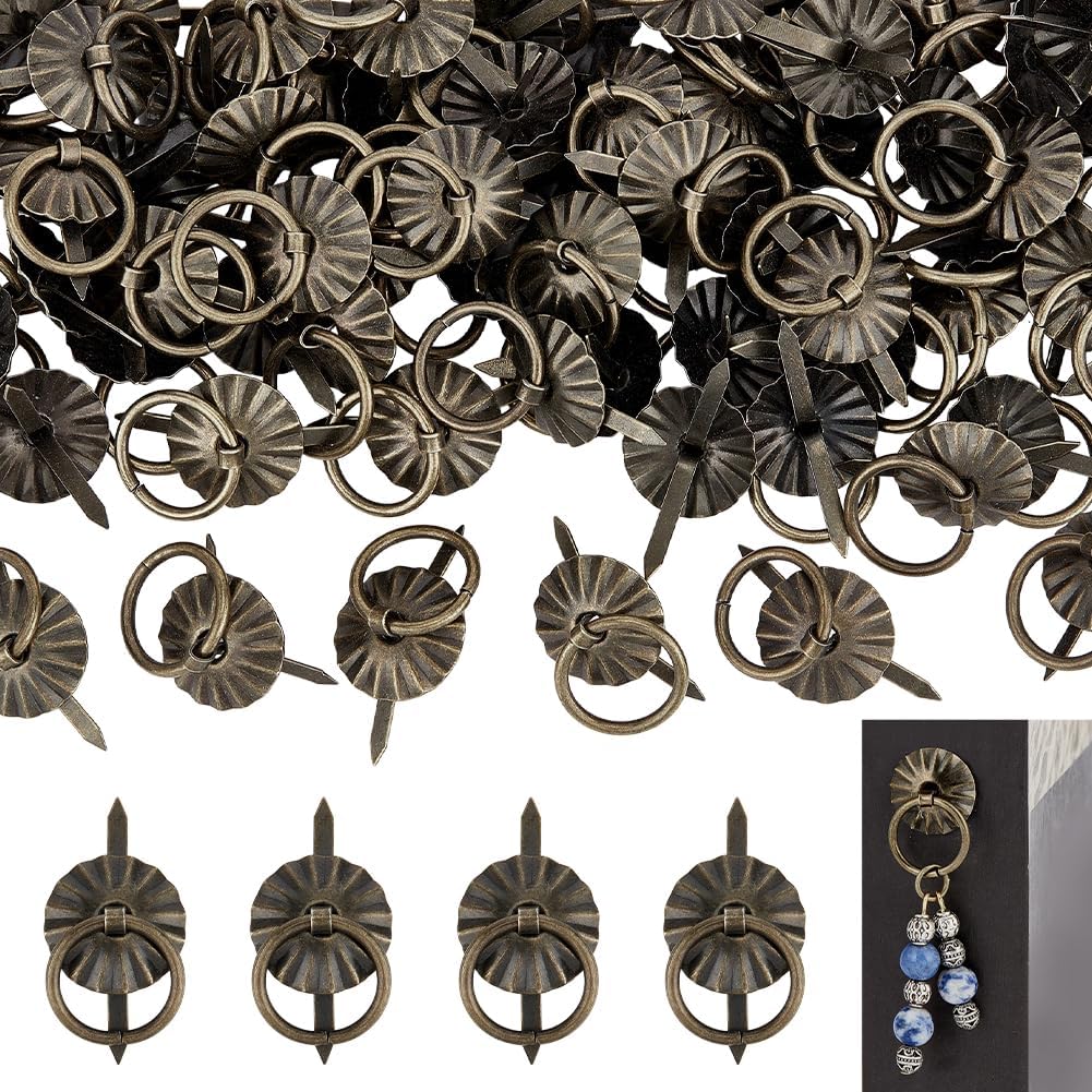 PH PandaHall 80pcs Brad Fasteners with Pull Rings, Antique Bronze Drawer Pull Ring Handle Metal Decorative Fasteners for Craft Drawers Journals Cards Paperback Book Albums Scrapbooks Jewelry Box