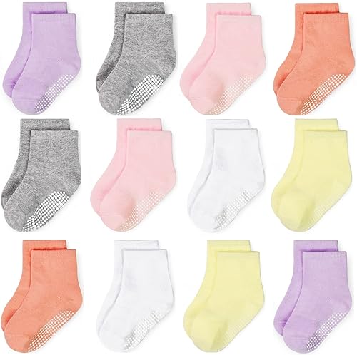 GRPSKCOS Calcetines Antideslizantes para Bebés 12 Pares Calcetines Antideslizantes para Niños Pequeños de 0-7 Años Infantes Niños Pequeños Niños