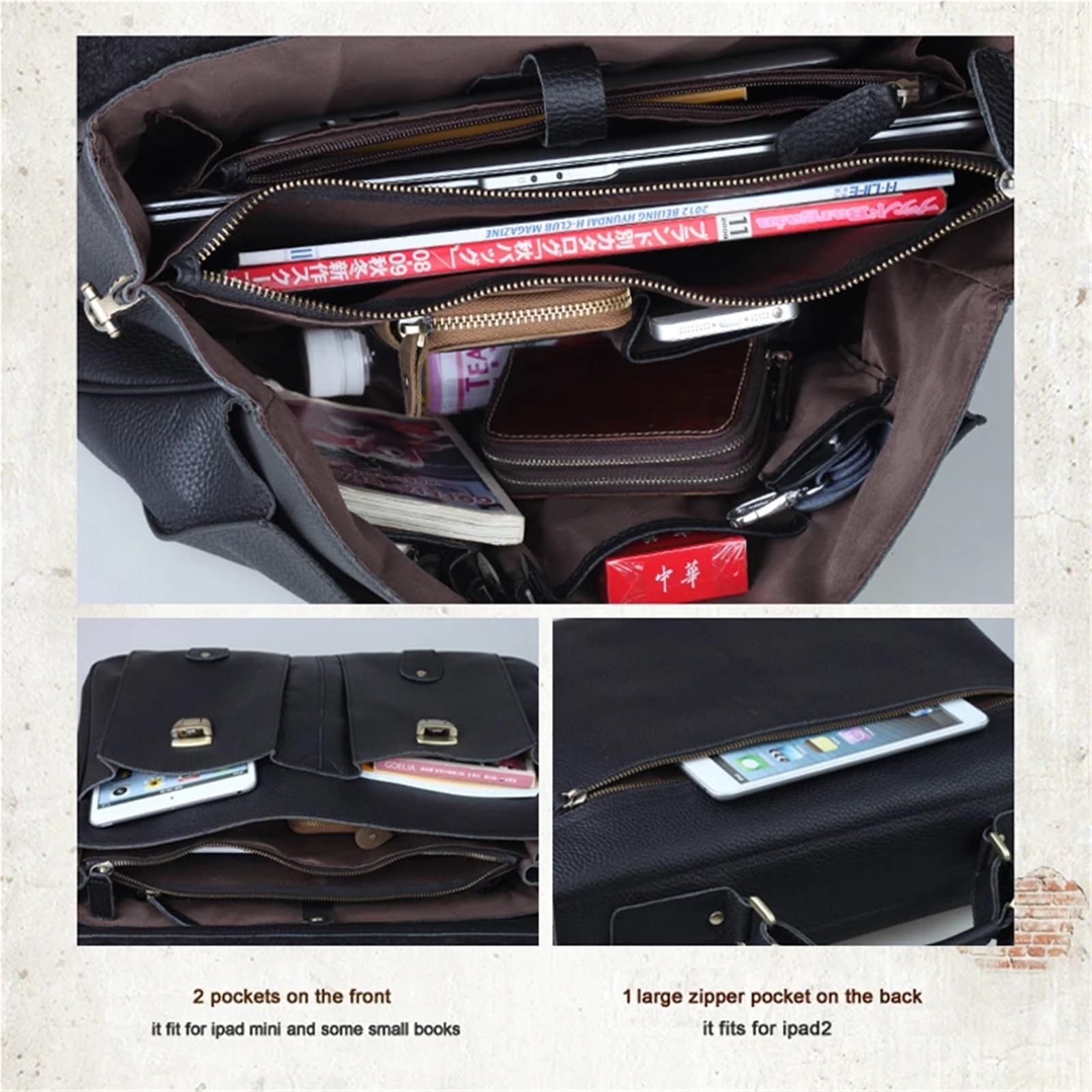 Bolso Mensajero Hombre Maletín de cuero genuino for hombre, bolso de negocios, portafolios, maletín de cuero for portátil de 15,6", bolso de mano grande for oficina