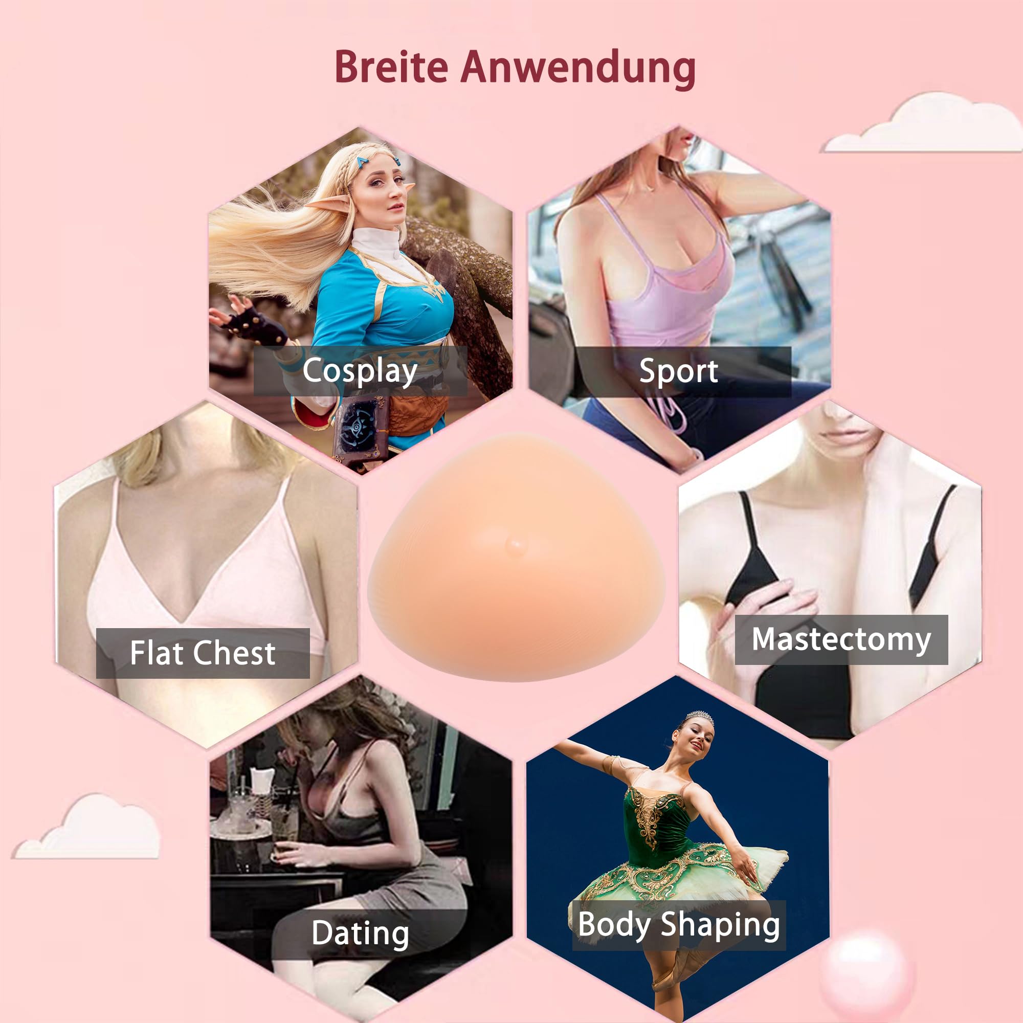 Silikon Brustformen Falsche Brüste Dreieck konkav brustprothesen Crossdresser Transgender Mastektomie Gefälschte Brüste, C Cup 800g/Paar