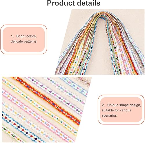 Miniatura 4 de FINGERINSPIRE 20 yardas, 10 colores, ribete de cinta jacquard de 12 pulgada, ribete de encaje de poliéster para coser, lazo, suministros de