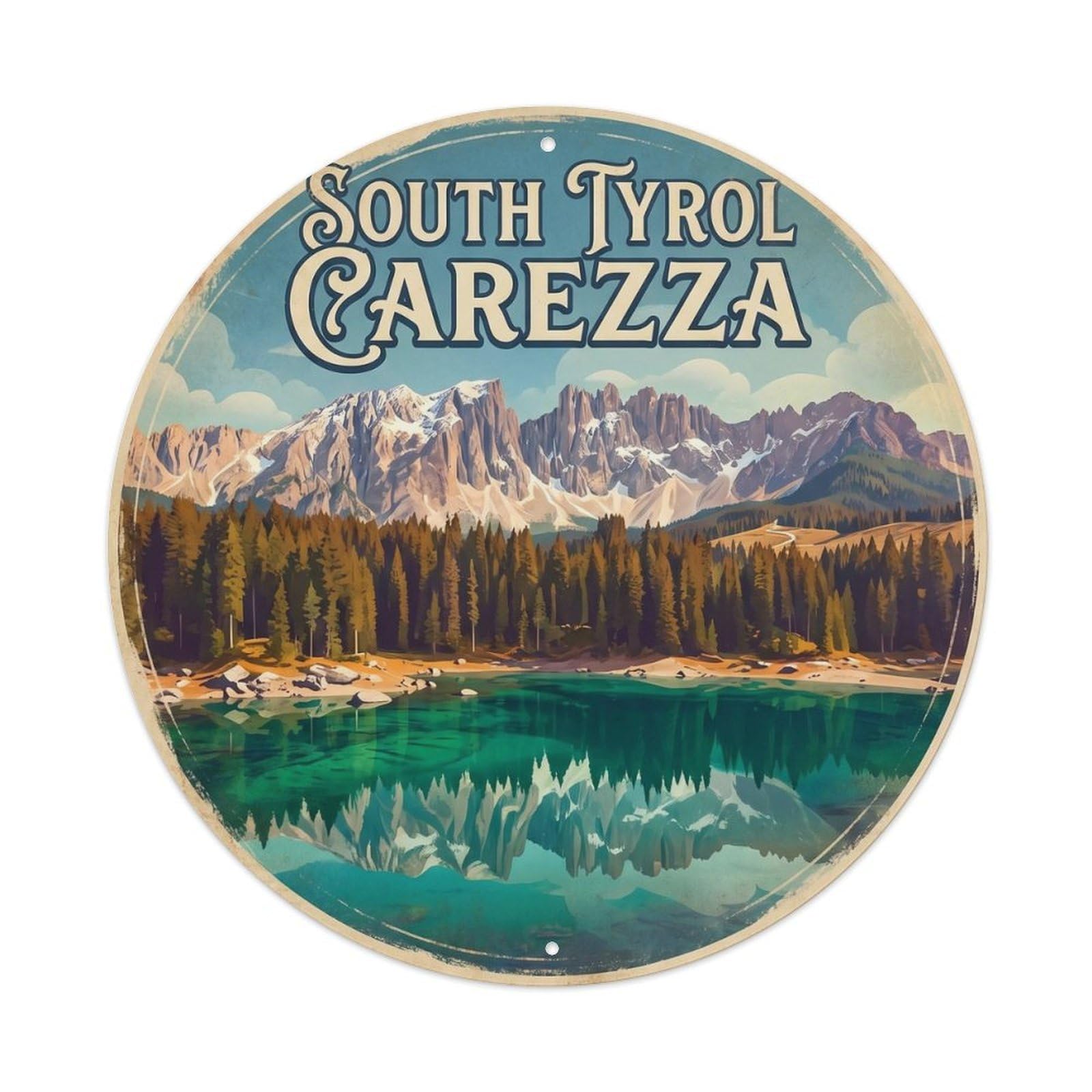 South Tyrol Italy City Landmark Travel Carezza Vintage Metal Tin Sign
