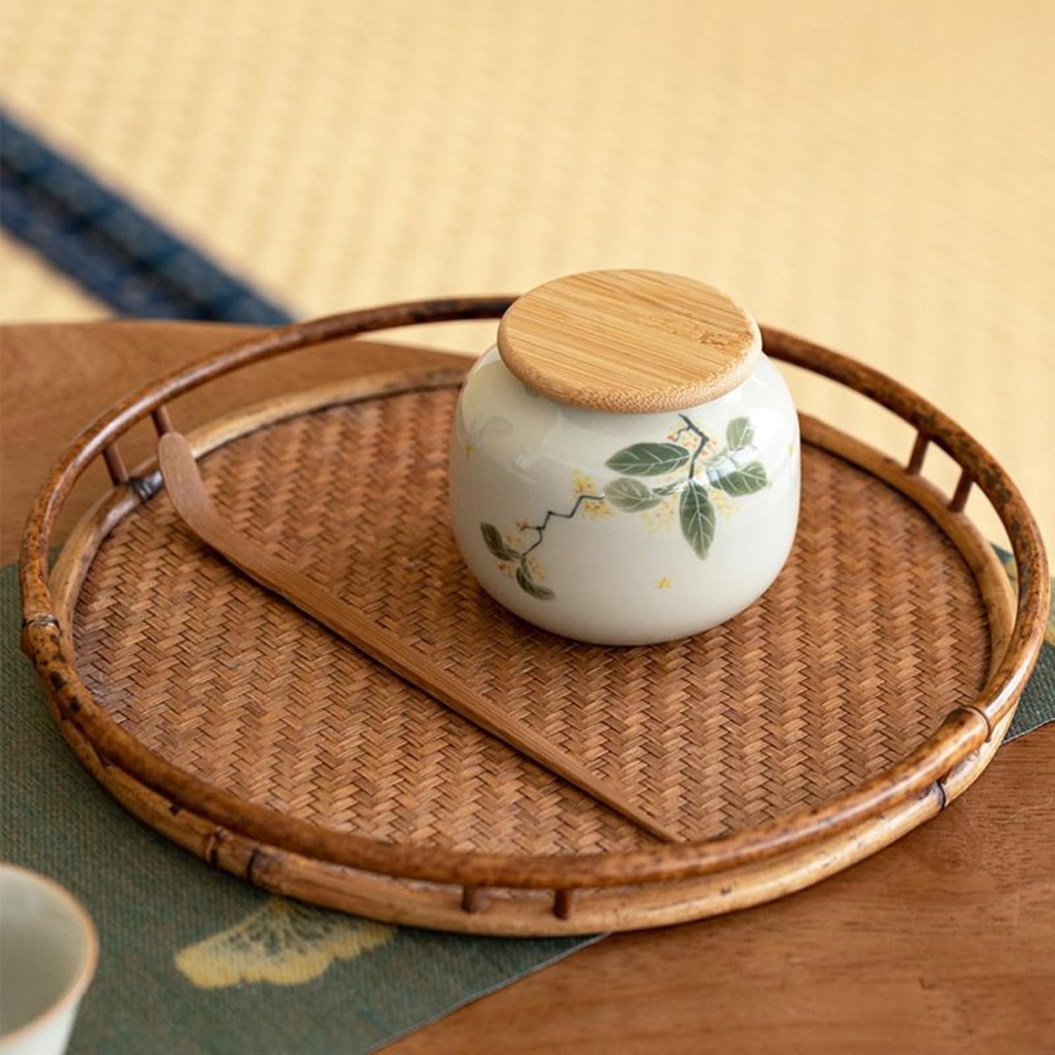 Ceramics Hand-drawn Osmanthus Tea Canister, 190ml 6.5oz, Chinese Style Underglaze Color Sealed Jar