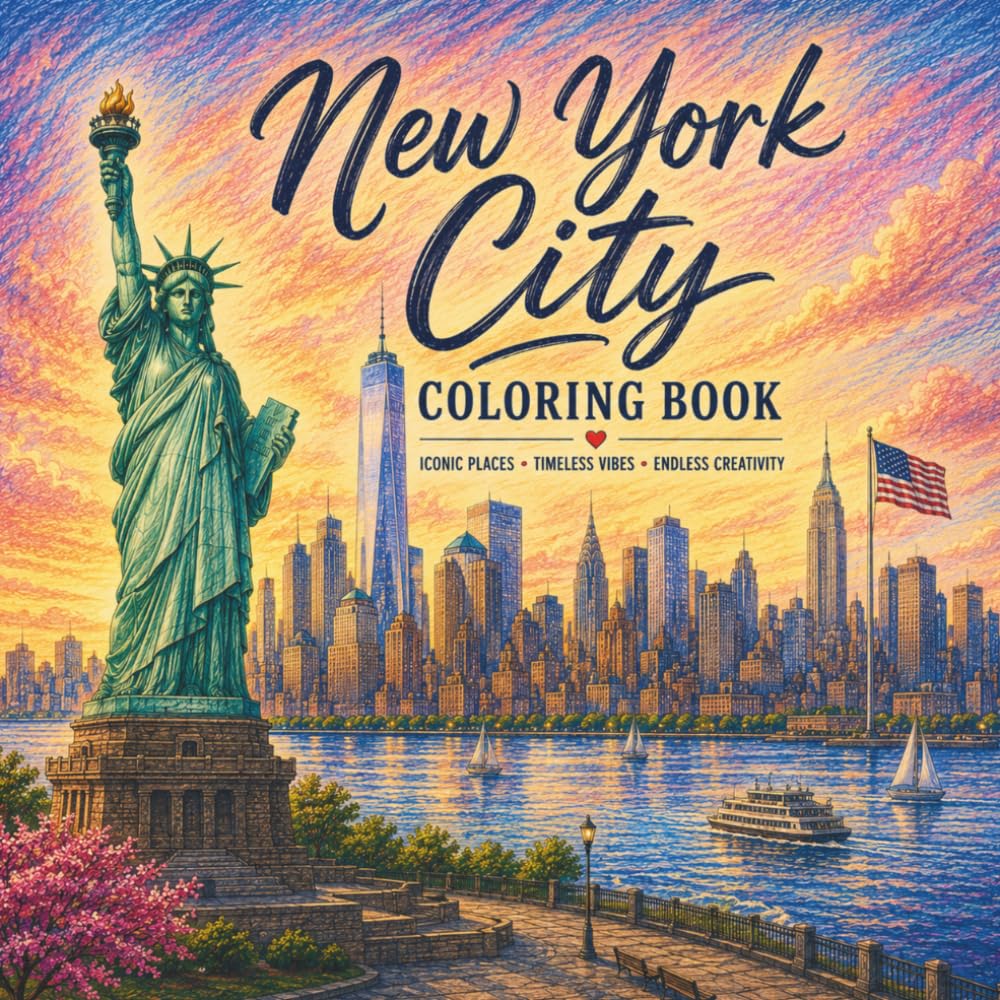 Color Your Way Through New York City: 50 Iconic Landmarks, Historic Streets, Beautiful Skylines and Timeless Architecture for Adults to Color and Relax
