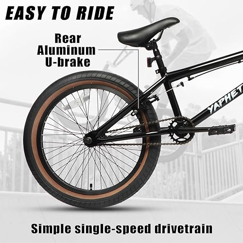 Vista 47 de Freestyle BMX Bike, 20 Inch Yaphet Bicycle for Teen Beginner and Adult Riders, Bike with Hi-Ten Steel Frame, Multiple Colors Negro