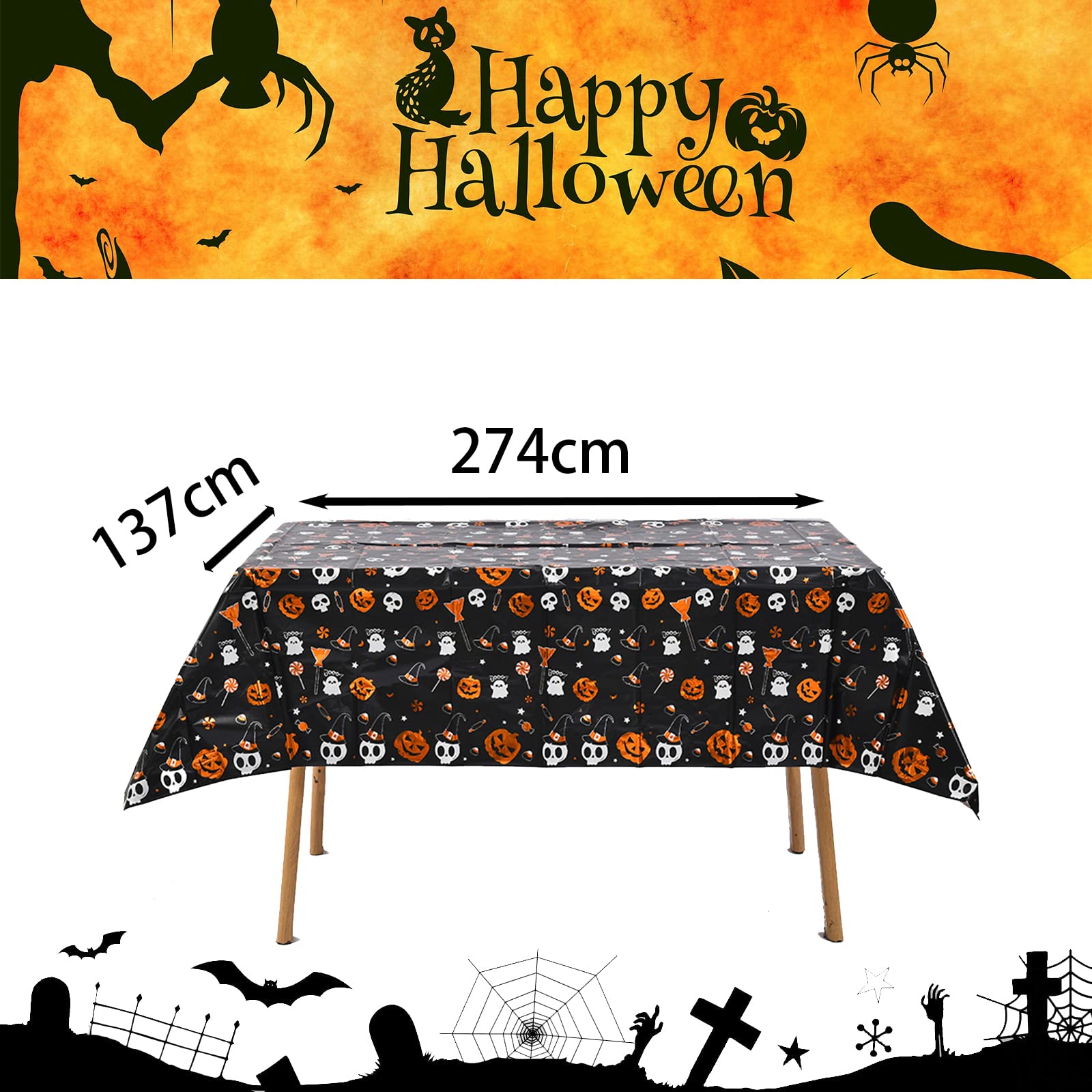 Tovaglia di Halloween, tovaglia usa e getta 137,2 x 274,3 cm