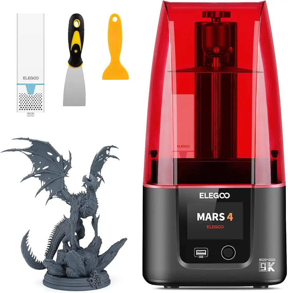 Elegoo Mars 4 Resin 3D Printer with 7" 9K Monochrome LCD Screen COB UV Light Source and Screen Protector Pringting Size 153.36mm*77.76mm6*175mm