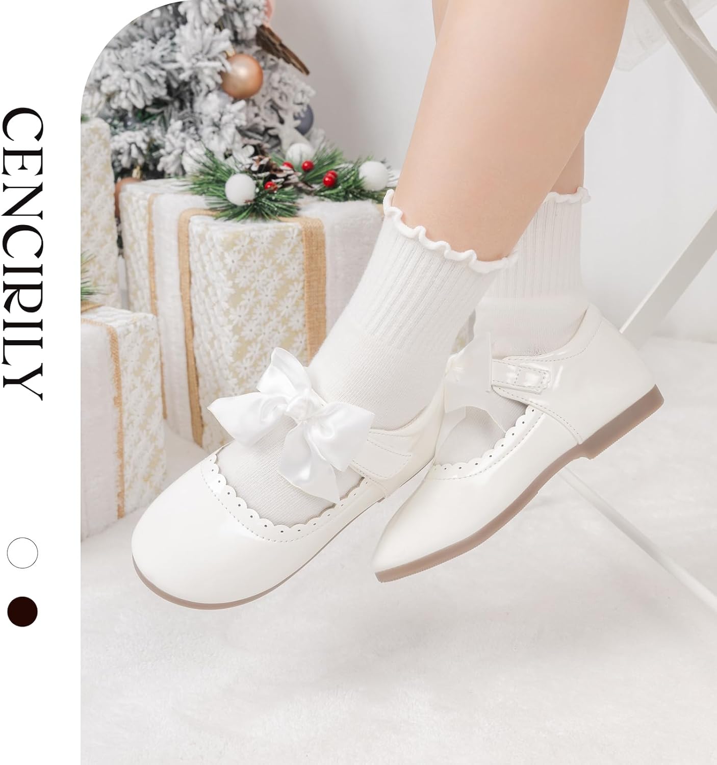 CENCIRILY Toddler Little Girls Flower Dress Shoes Mary Jane Ballet Flats Party School Bowknot Princess Wedding Shoes - Image 4