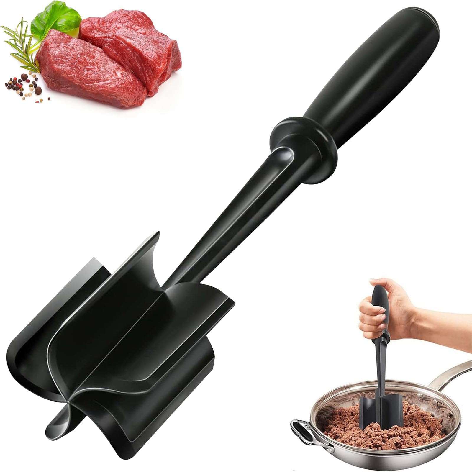Mince Masher with 5-Blade Head,High-Temp Heat-Resistant Mince Meat Masher,Non-Stick Meat Chopper for Multi-Function Mix and Mash,Versatile Kitchen Tool for Mince Masher(1PC,Black)