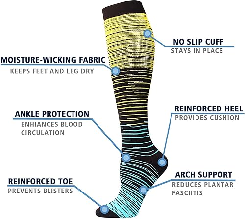 Miniatura 10 de 5 pares de calcetines de compresión para hombres y mujeres de 079a118inHg ideales para correr enfermeras viajes embarazo