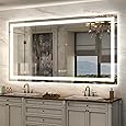 ISKM LED Mirror for Bathroom Lighted Vanity Mirror for Wall Front Lights + Backlit LED Bathroom Mirror Anti-Fog Tempered Glass ETL Listed (Front and Backlit, 66'' x 36'')