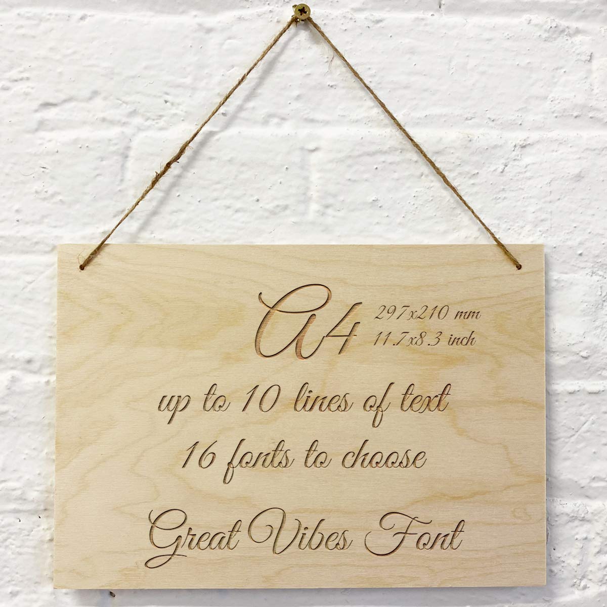 Cutncraft Designs Personalised Wooden Sign Plaque Custom Made Wall Door Hanging Gift Idea A4 30x21cm (11.7"x 8.32") in Great Vibes Font