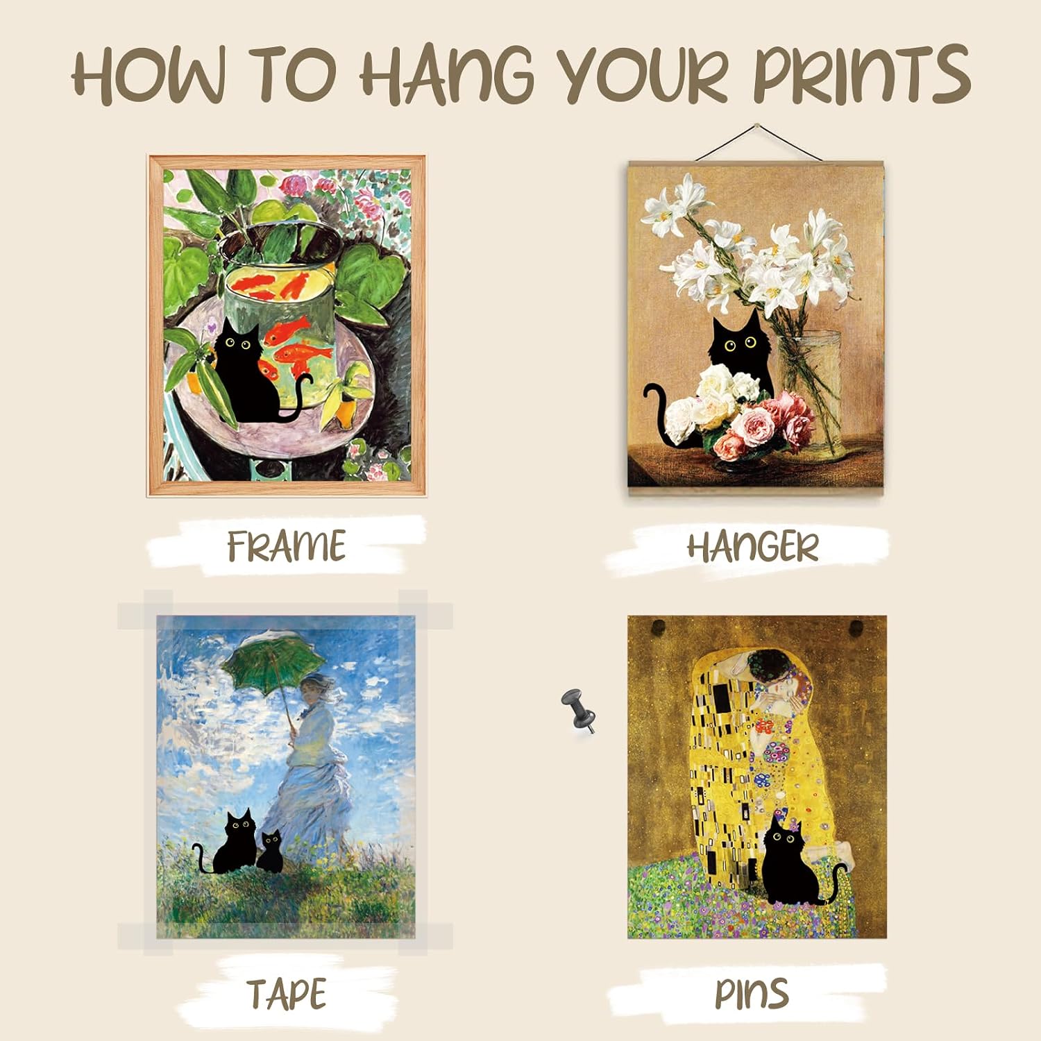 Dazoratix Cat Wall Art Decor - 9 Pcs Funny Black Cats Famous Paintings Posters Prints Vintage Gallery Wall Poster Cute Animal Aesthetic Artcat Collage Pictures for Living Room Bedroom Home (Unframed) image 3