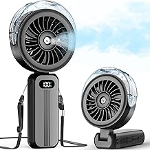 Ventilador de nebulizaci&oacute;n port&aacute;til Otlonpe, potente, de alta velocidad, peque&ntilde;o ventilador de nebulizaci&oacute;n con rociador de agua y refrigeraci&oacute;n recargable personal, bater&iacute;a de 4000 mAh que funciona para escritorio de mano interior y exterior de viaje (negro)