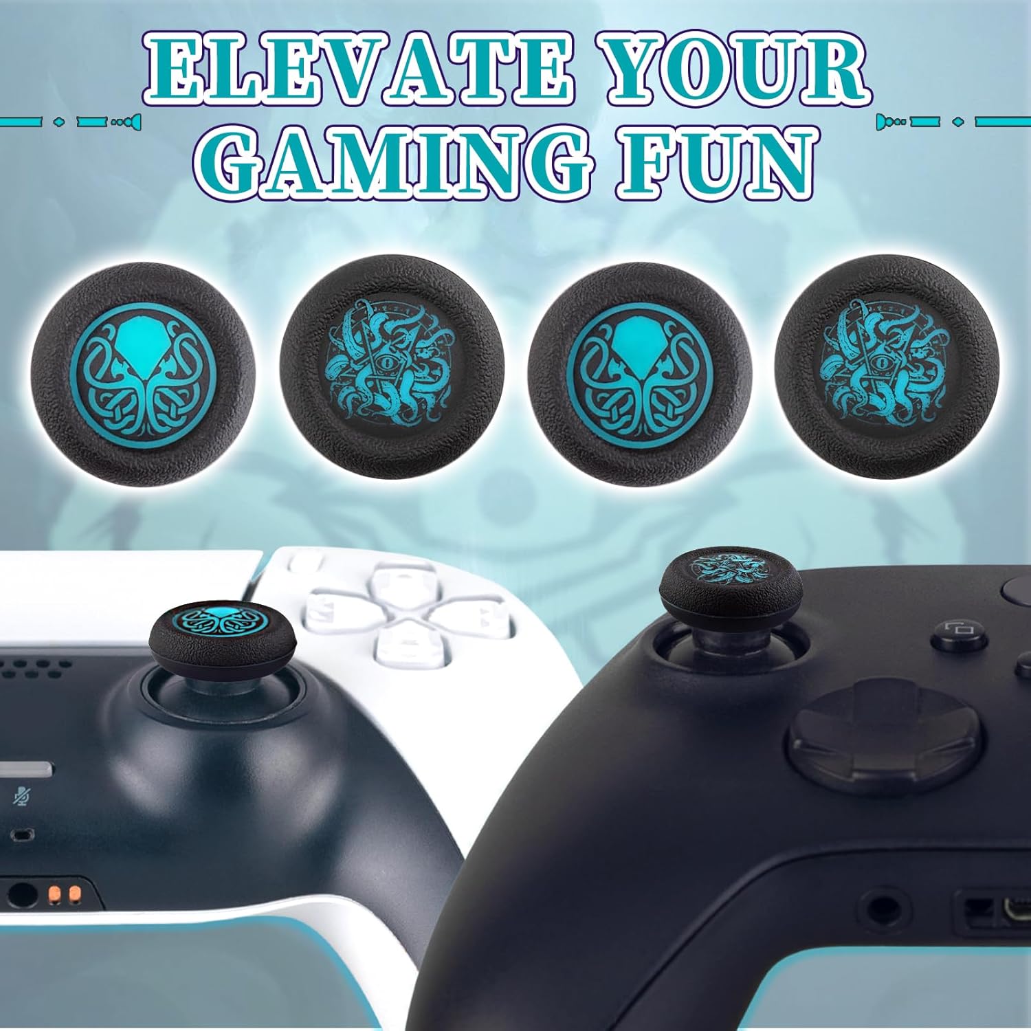 Sunken Sigil Silicone Thumb Grips 4 PCS, Joystick Caps for PlayStation 4/5, PS5, PS4, Xbox Series X/S, Xbox One, Switch PRO/Switch 2 Controller (Blue-Green) - Image 5