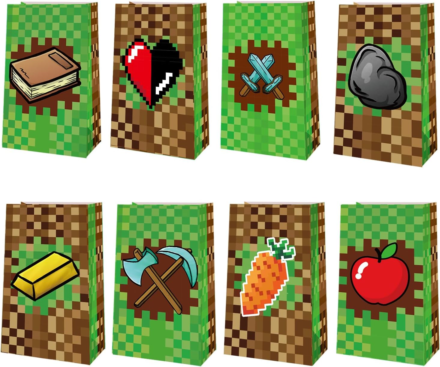 24 Packs Pixel Theme Party Gift treat Bags, Pixel Theme Birthday Party supplies