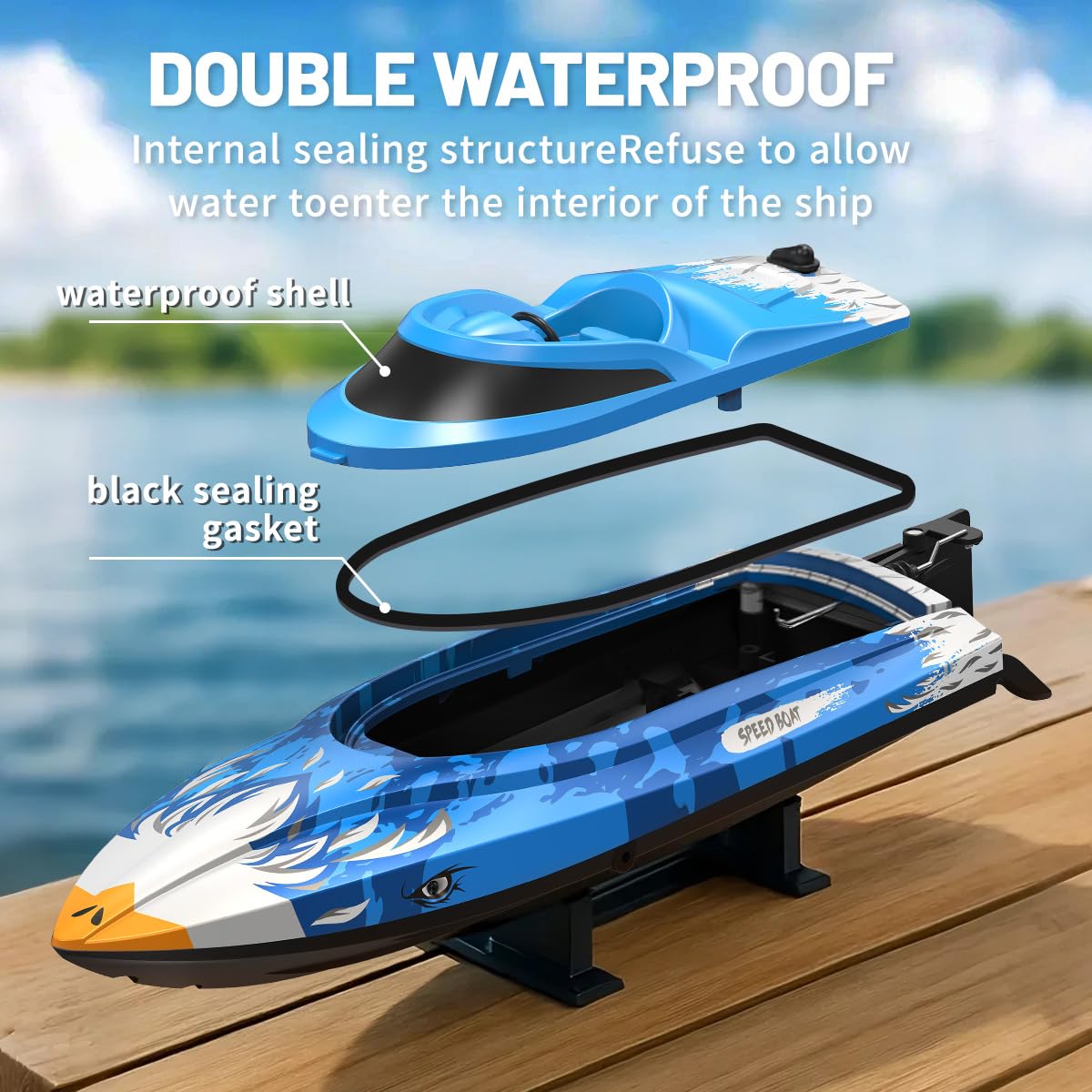 Barco teledirigido RC 25 km/h, impermeable con mando 2.4GHz, refrigeración por agua, luz LED, función Flip automática, alarma de batería y distancia, 2 baterías, para niños y adultos, piscina y lago