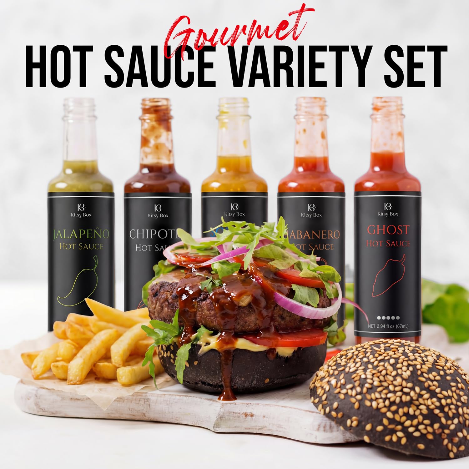 Kitsy Box Hot Sauce Challenge Game with 6 Different Games - Includes Hot Sauce Set, Cards, Dice, Tokens - Perfect Hot Sauce Gift, Game Night & Parties with Friends