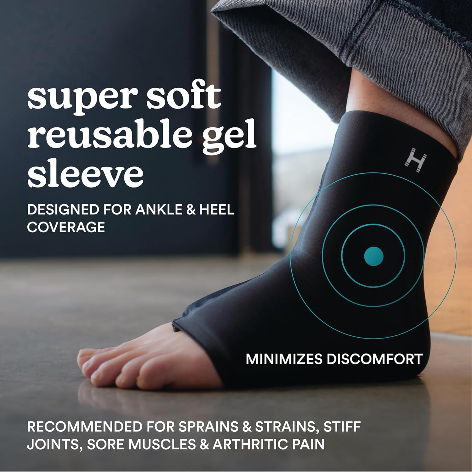 HoMedics Hot and Cold Relief Gel Ankle Sleeve, Heat or Ice Therapy for Sore Ankles and Heels, Soft-Touch Stretch Fabric, Contoured Hydrogel Design for Comfort and Relaxation