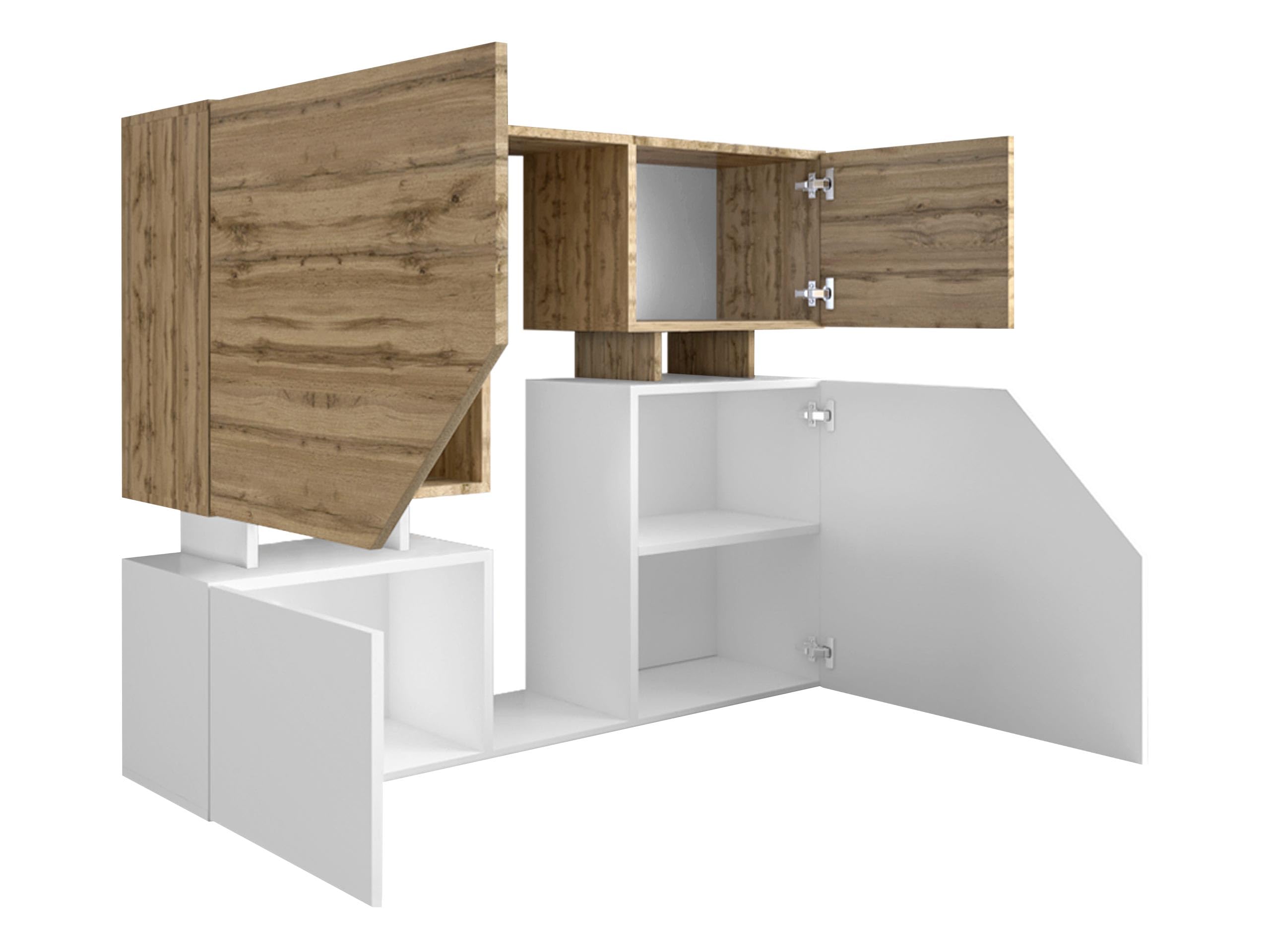 Ensemble de Meubles de Salon NESEZI - Commode, Table Basse et Meuble TV Couleur Blanc et Bois