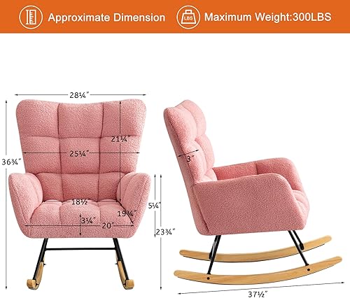 Miniatura 2 de Furniliving Mecedora tapizada de piel sintética, asiento acolchado acolchado con respaldo alto, cómoda silla de lectura para guardería, sala de