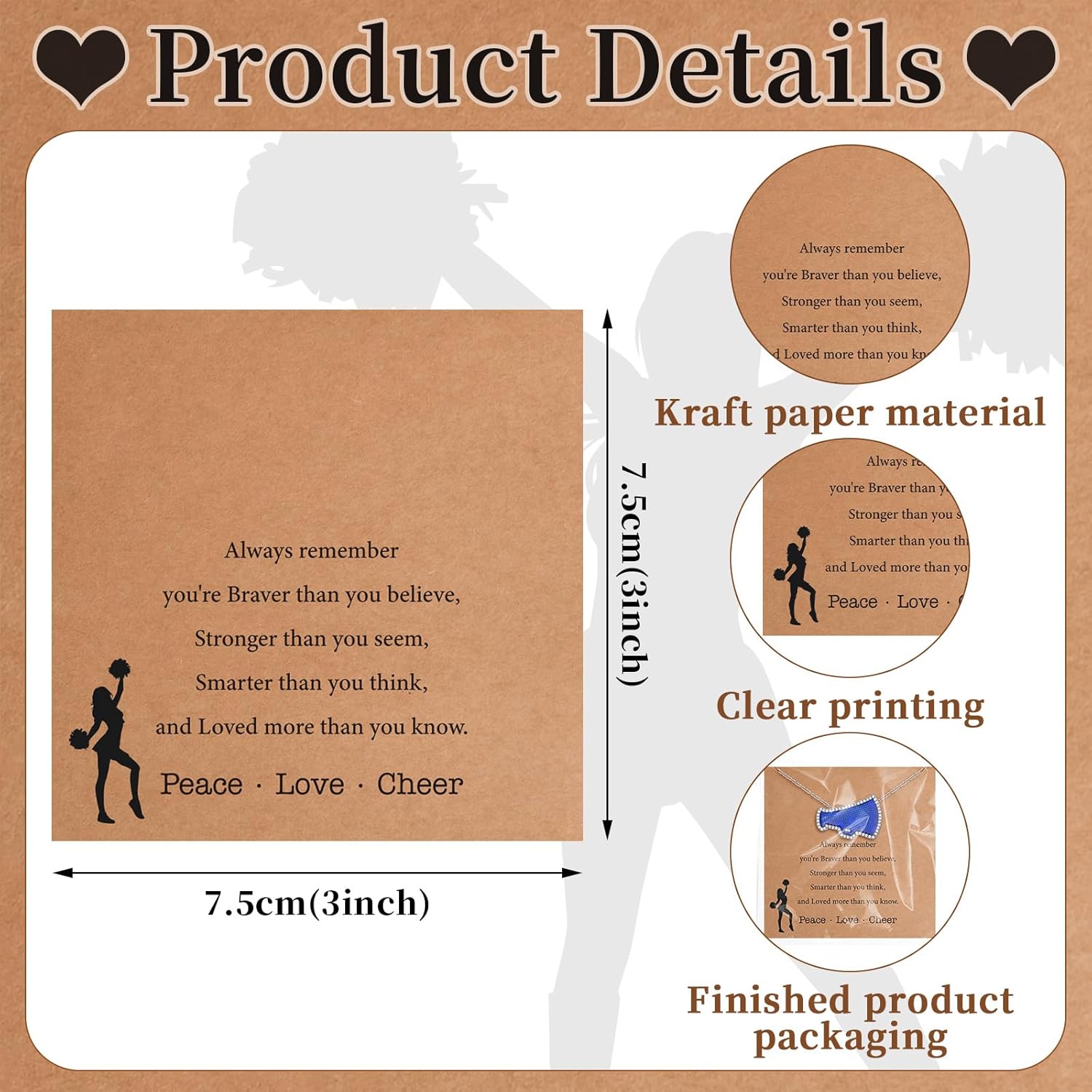 Landical 12 Sets Cheer Necklace Team Gifts for Women, Cheer Pendant Jewelry Cheerleading Necklace with Inspirational Card and OPP Bags for Cheerleading Team Gifts Stuffs Party Favors Charm - Image 2