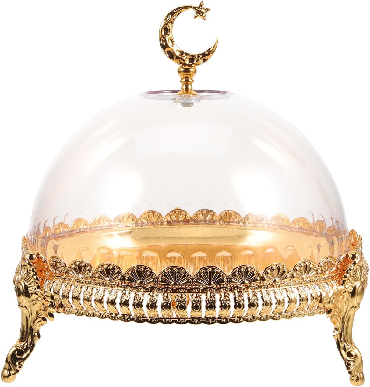 VOSAREA Ramadan Trays with Lid, Gold Cake Stand Eid Mubarak Tray Candy Dish Ramadan Trays Footed Dessert Plate Snacks Storage Container Eid Party Tray Arab Food Storage Jar
