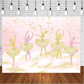Fotografía Fondo Ballet Bailarín Oro Brillante Rosa Faldas Niñas Fiesta de Cumpleaños Retrato Fondo Foto Estudio Apoyo 7×5 pies Vinilo Telón