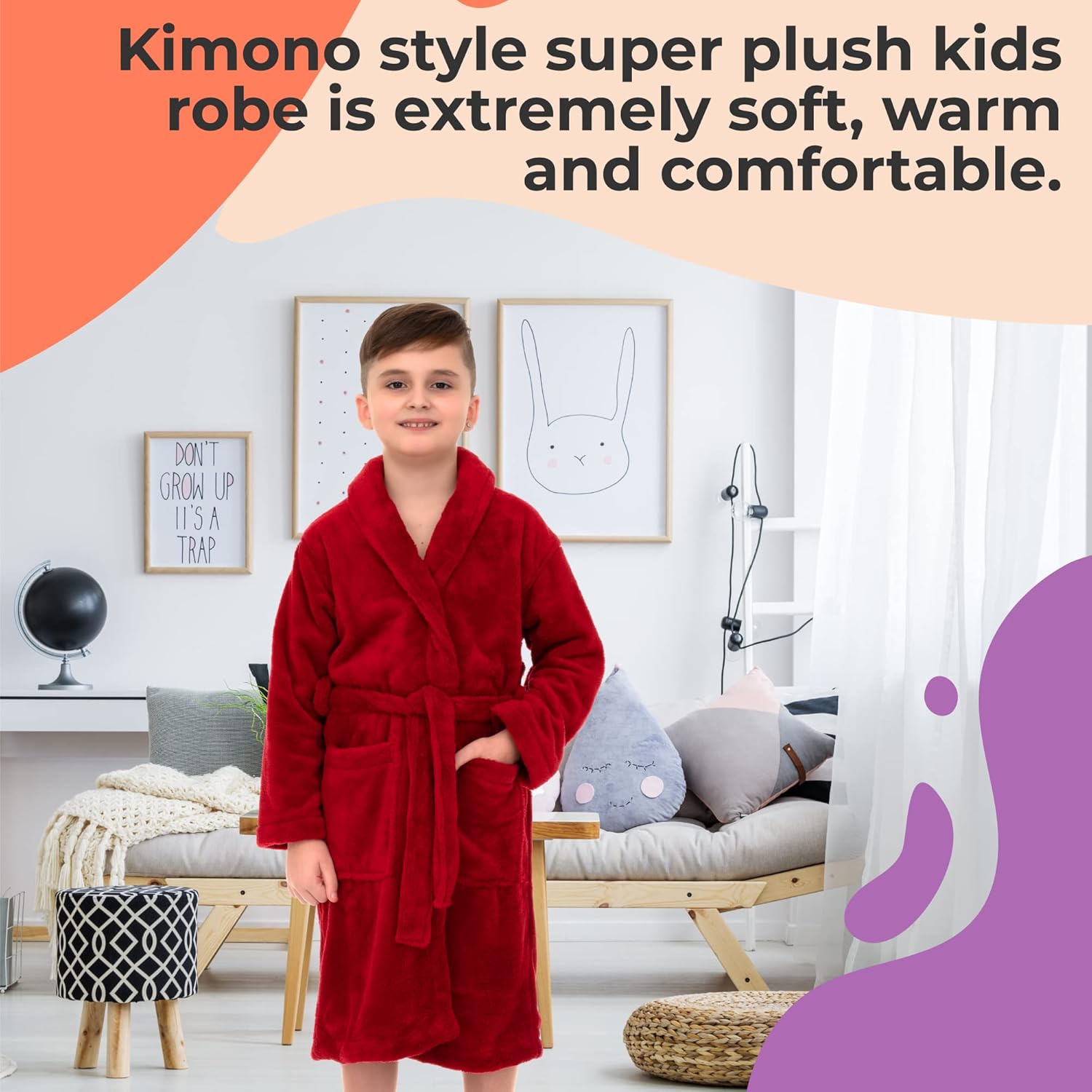 TowelSelections Boys Robe, Kids Plush Shawl Fleece Bathrobe