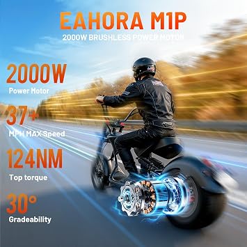 eAhora [2025 Upgraded] M1P 2000W 37MPH Electric Motorcycle for Adults,60V 30Ah Large Battery 40 Miles Long Range Electric Motorcycle Full Suspension Street Legal Adult Electric Motorcycle