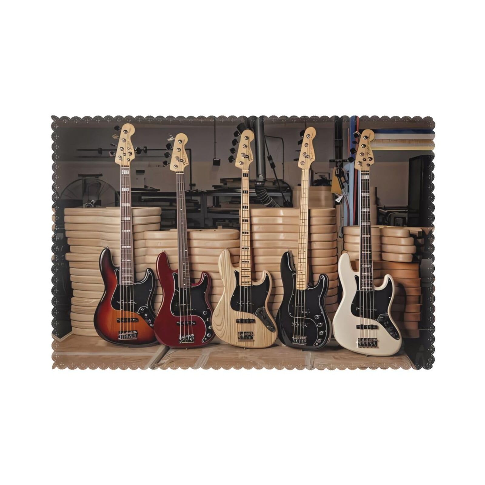 YYHWHJDE Guitar Bass Music Musical Instruments Prints Placemats Set of 6 12x18in - Engineered for Durability & Heat Resistance Polyester