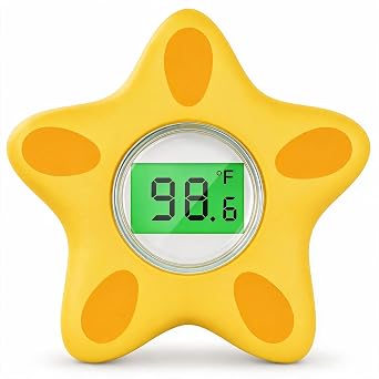 Baby Bath Thermometer for Infant & Toddler, Floating Digital Water Thermometer with 3Color LED Backlight, Baby Bath Toy, Hot & Cold Alert, BPAFree,Yellow Starfish