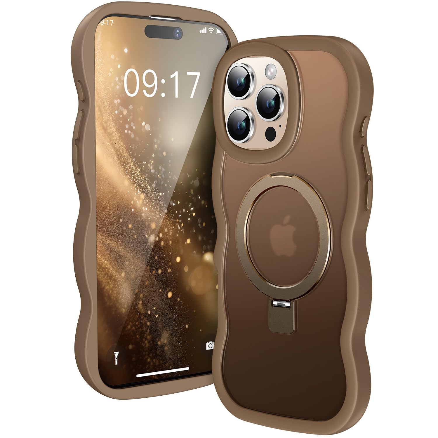 Photo 1 of [Cute Wave Frame+Mag Stand] Designed for iPhone 16 Pro Max Case, [Fit for MagSafe] Translucent Silicone Protective Magnetic Ring Phone Cover for iPhone 16 Promax 6.9 inch Men Women, Desert Titanium