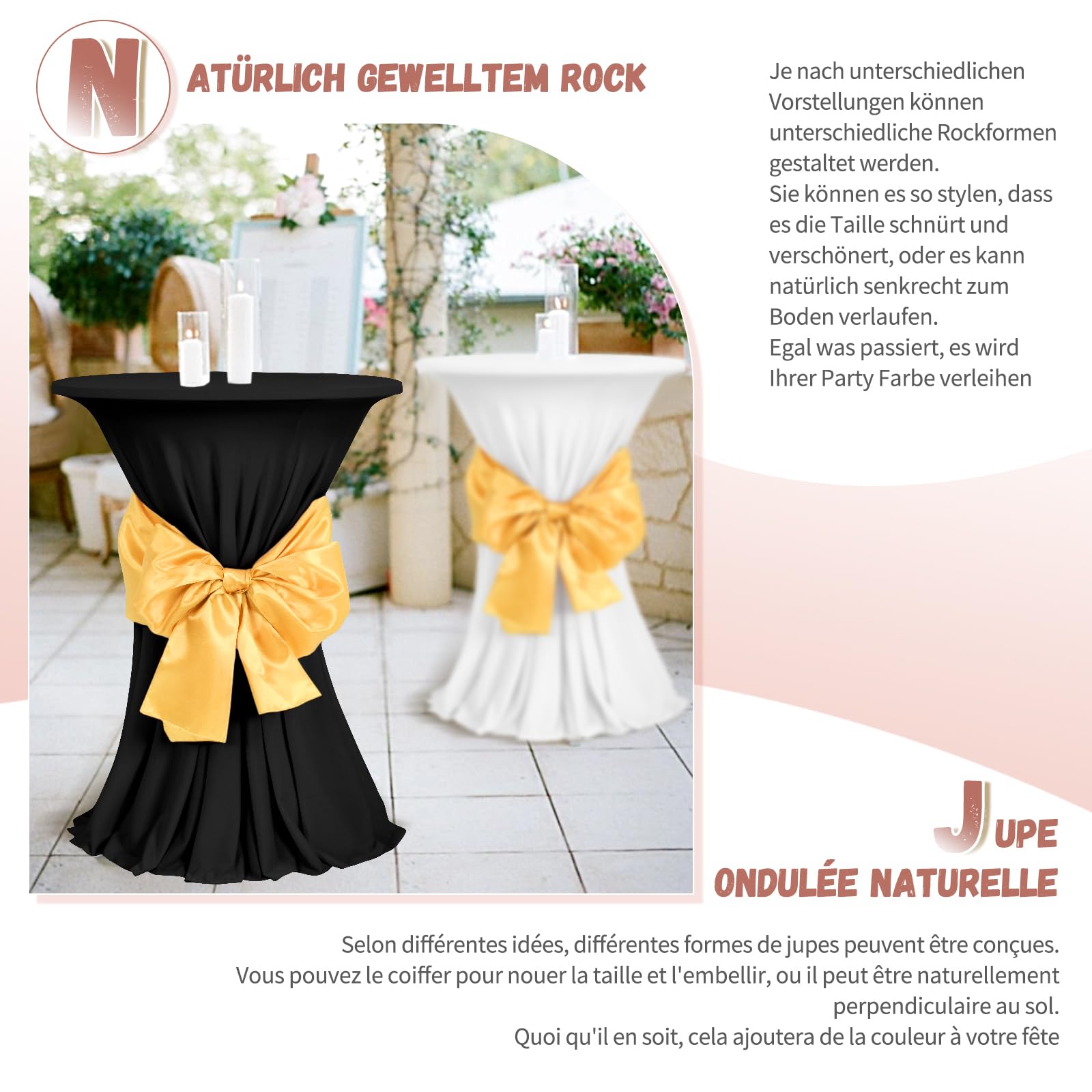 Lot De 6 Housses Mange-Debout Noires Extensibles Spandex – 80x110 Cm – Nappe Cocktail Élastique Anti-Vent