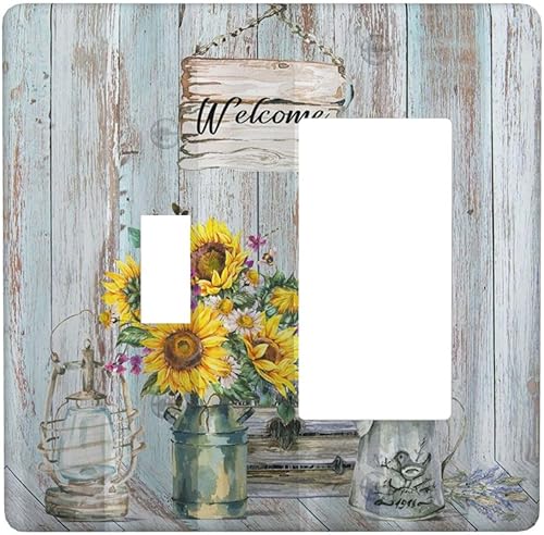 Miniatura 54 de Cubierta de interruptor de luz de 3 cuadrillas con diseño de flores azules púrpuras, cubierta de placa de pared de triple palanca, arbustos florales