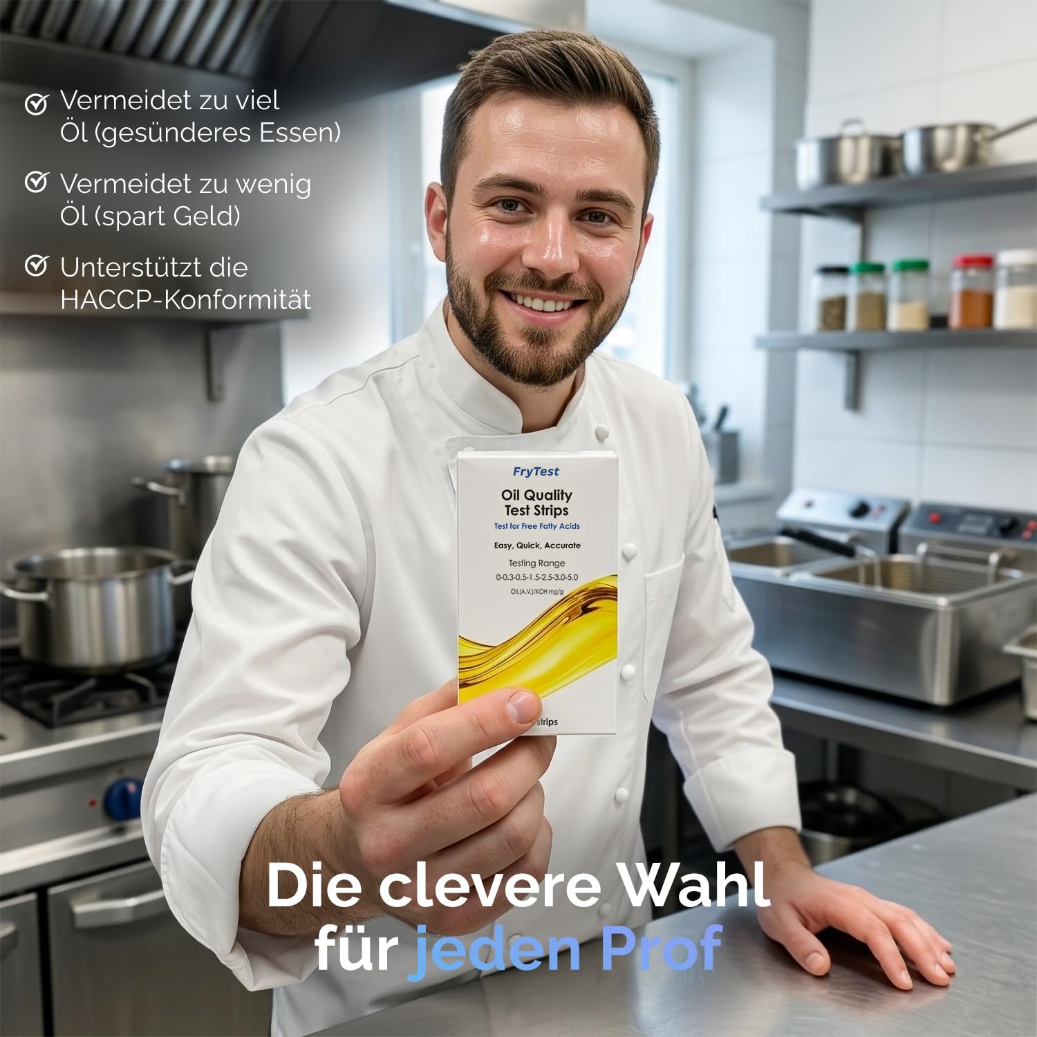 Frittieröl Teststreifen FFA – GRATIS-APP INKLUSIVE – HACCP Qualitätskontrolle – ISO 9001 zertifiziert – 150 Teststreifen – Fritteusen-Öltester Restaurants Profiküche