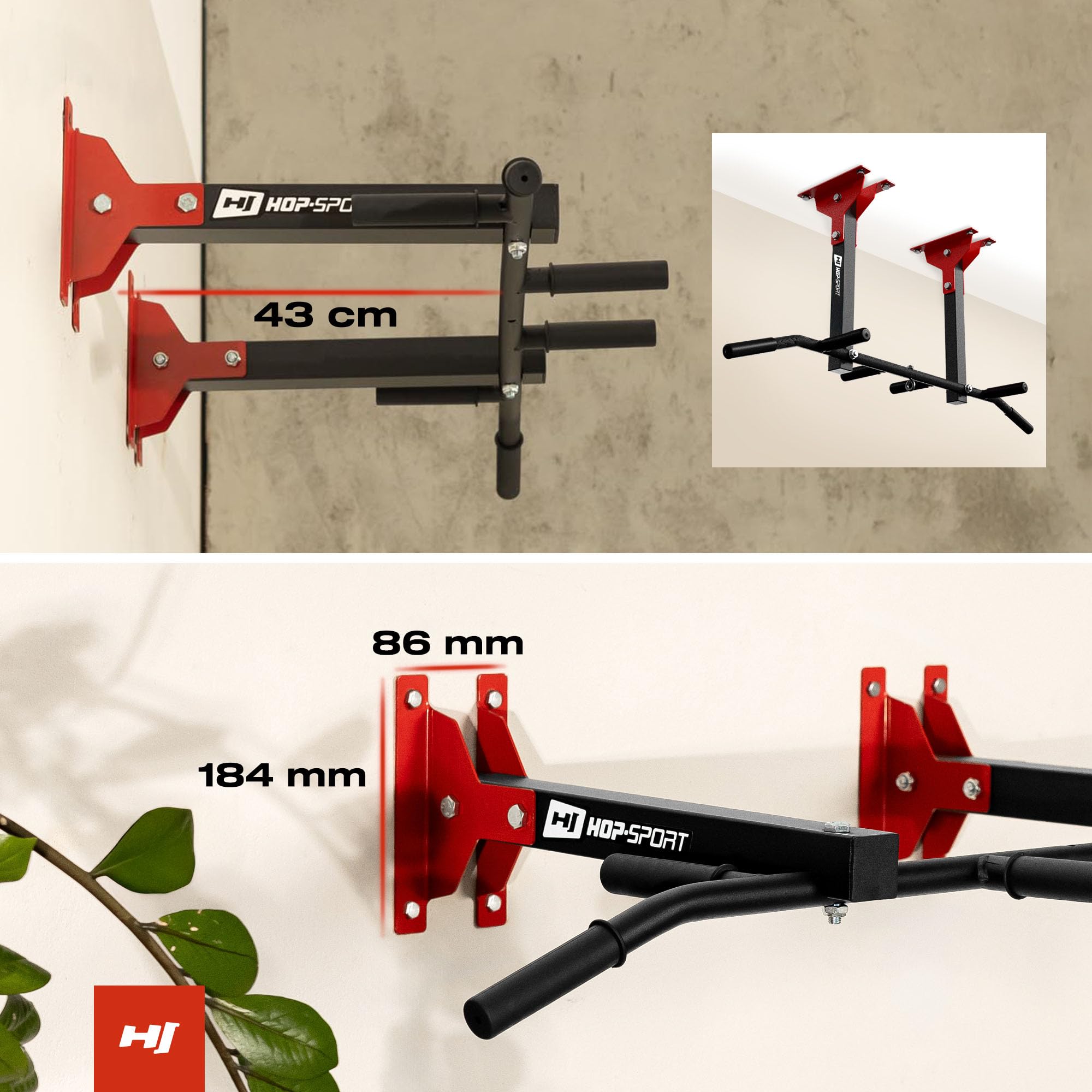 Hop-Sport Multigriff Klimmzugstange für Wand HS-2002K - Profi Fitness Pull Up Bar für zuhause mit vielen Griffvariationen