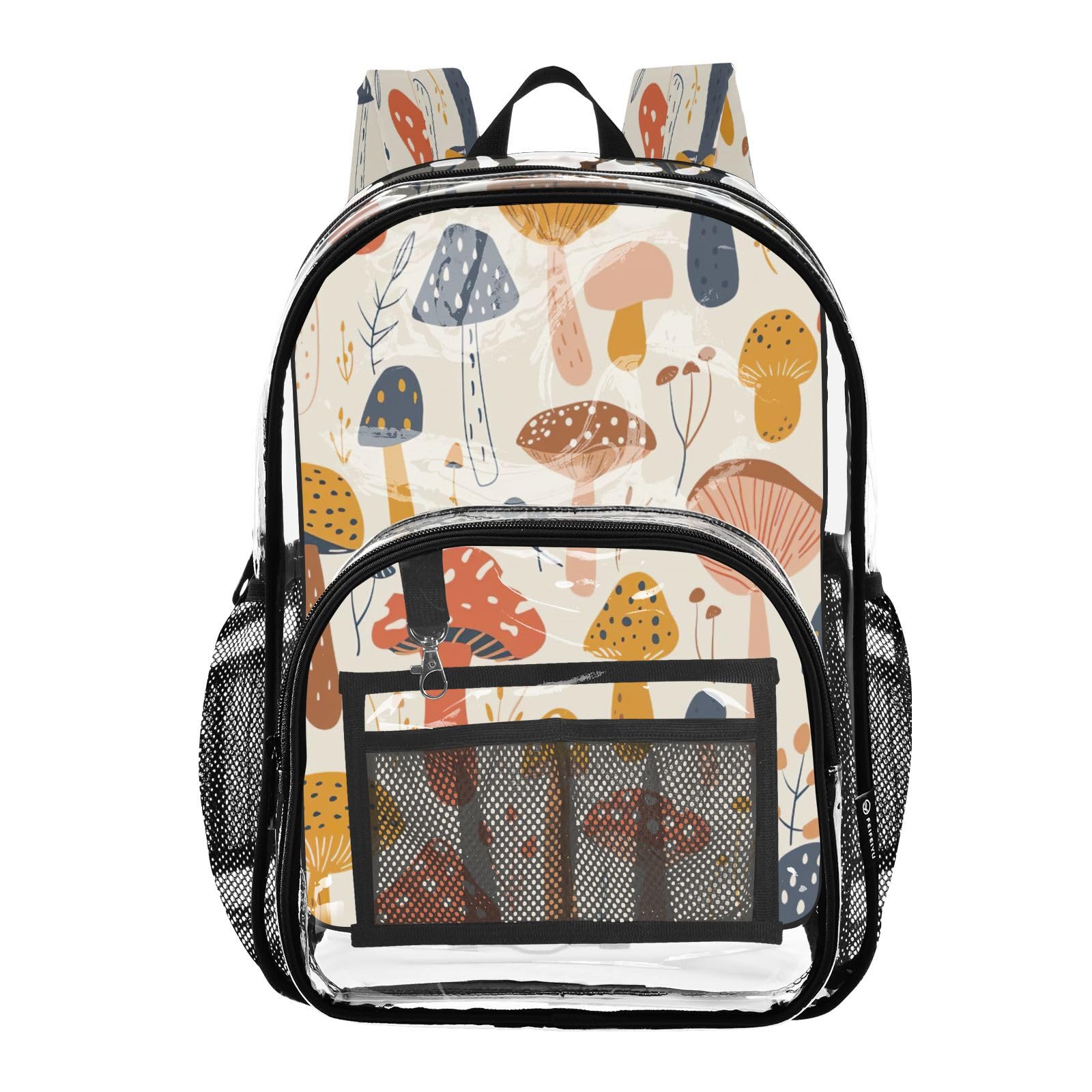 Mochila transparente de hongos de acuarela con múltiples bolsillos para estadios y escuelas 8