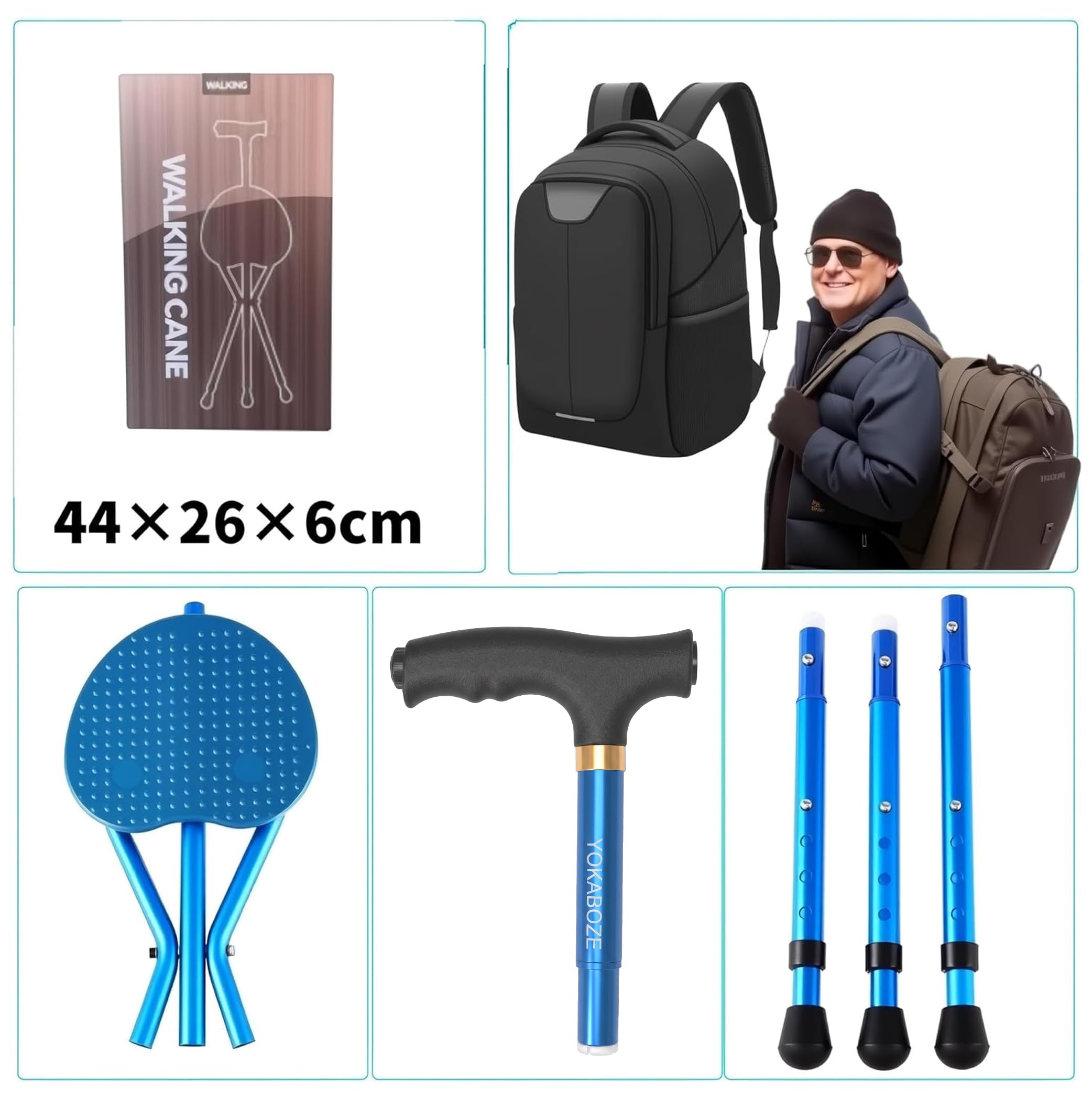 Anti-Slip Walking Cane with Seat Folding Lightweight,Walking Stick Height Adjustment,Portable and Sturdy Cane Chair for Travel Outdoor Use, Queuing, Elderly Women and Men
