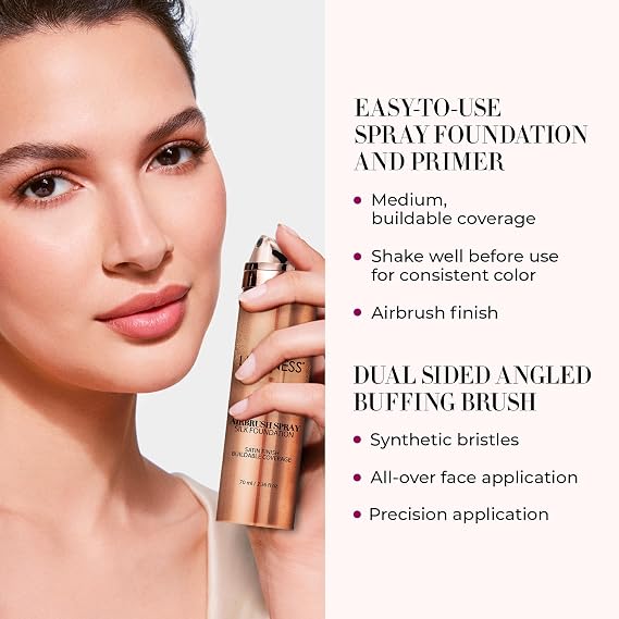 LUMINESS Silk Airbrush Spray Foundation & Primer Kit - Full Coverage Foundation, Anti-Aging Formula Hydrates & Moisturizes with Hyaluronic Acid, Aloe Vera & Hydrolyzed Silk (Shade - Medium)