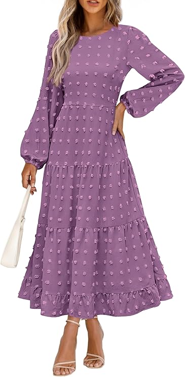 PRETTYGARDEN Women's Fall Elegant Long Sleeve Maxi Dress Swiss Dot A Line Flowy Casual Holiday Party Going Out Dresses