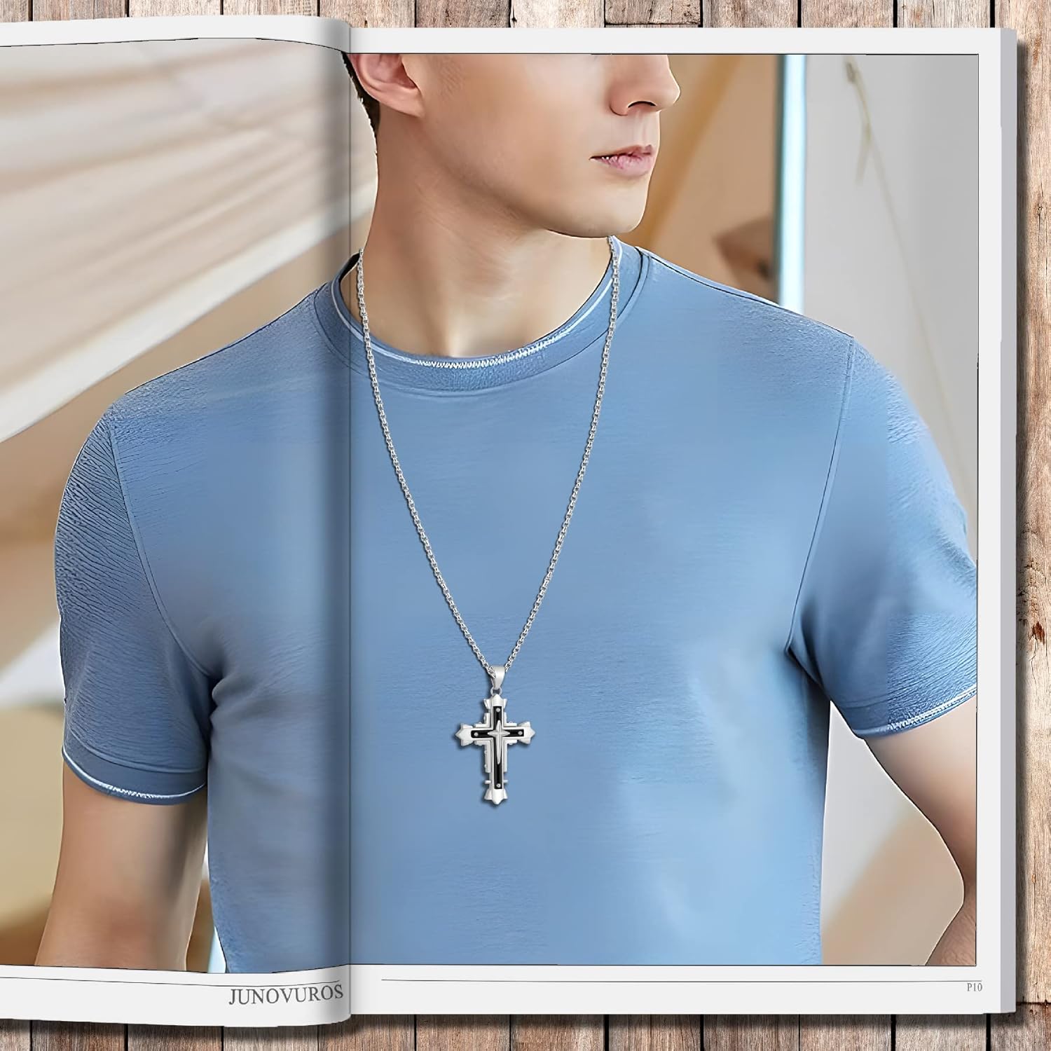 JUNOVUROS Stainless Steel Jesus Christ Cross Pendant Necklace for Men, 20 to 28 In Rolo/Byzantine Chain, 2 Sizes of Religious Jewelry with Silver/Gold/Black - Image 3