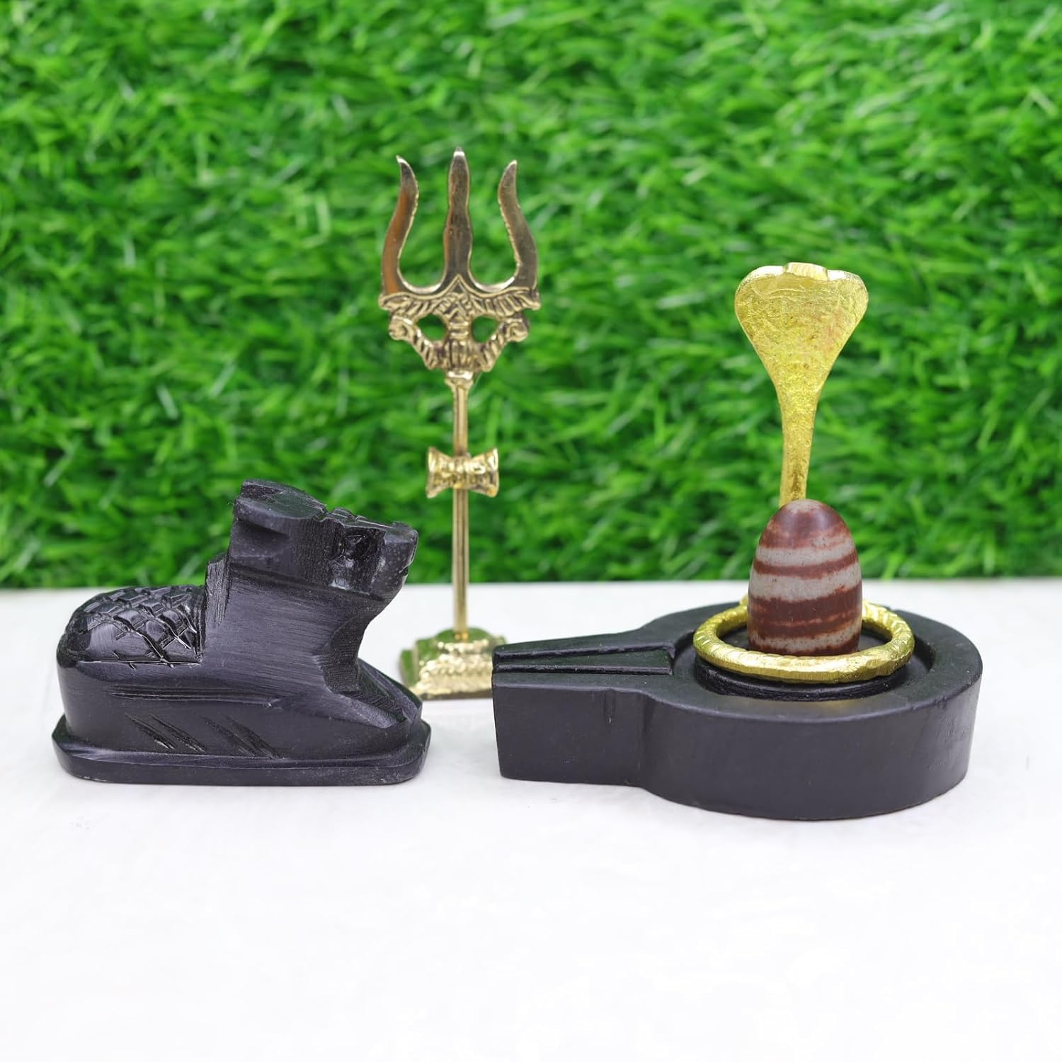 Neelkanth Shivling Stone Original 1.5 Inch Narmadeshwar Shivling with 3 Inch Jaladhari, Naag, Nandi & Trishul | Natural Narmada Stone Shivling for Puja, Abhishek & Temple Decor
