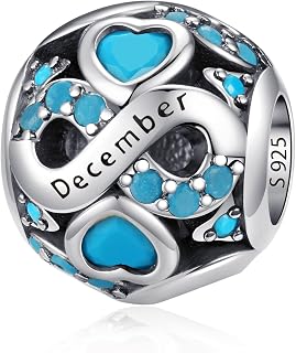 925 Sterling Silber Geburtsstein Charms Anhänger mit 5A Cubic Zirkonia Dangle Beads Charms,Openwork Perlen Liebesherz Anhänger für Pandora Europäische Charme Armband Schmuck